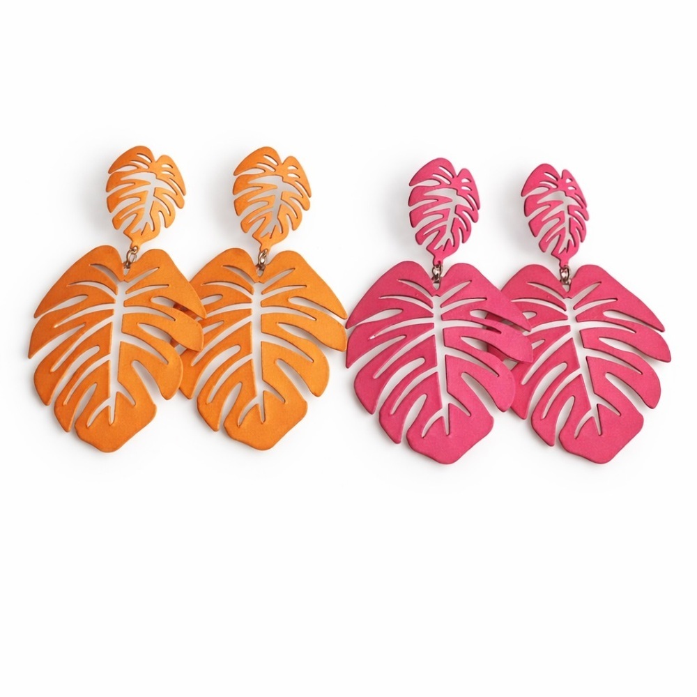 Monstera Leaf Statement Earrings Bundle | Pink & Orange Tropical Dangle Earrings
